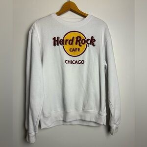 Hard Rock Cafe Chicago Fleece Long Sleeve Sweatshirt White Size M